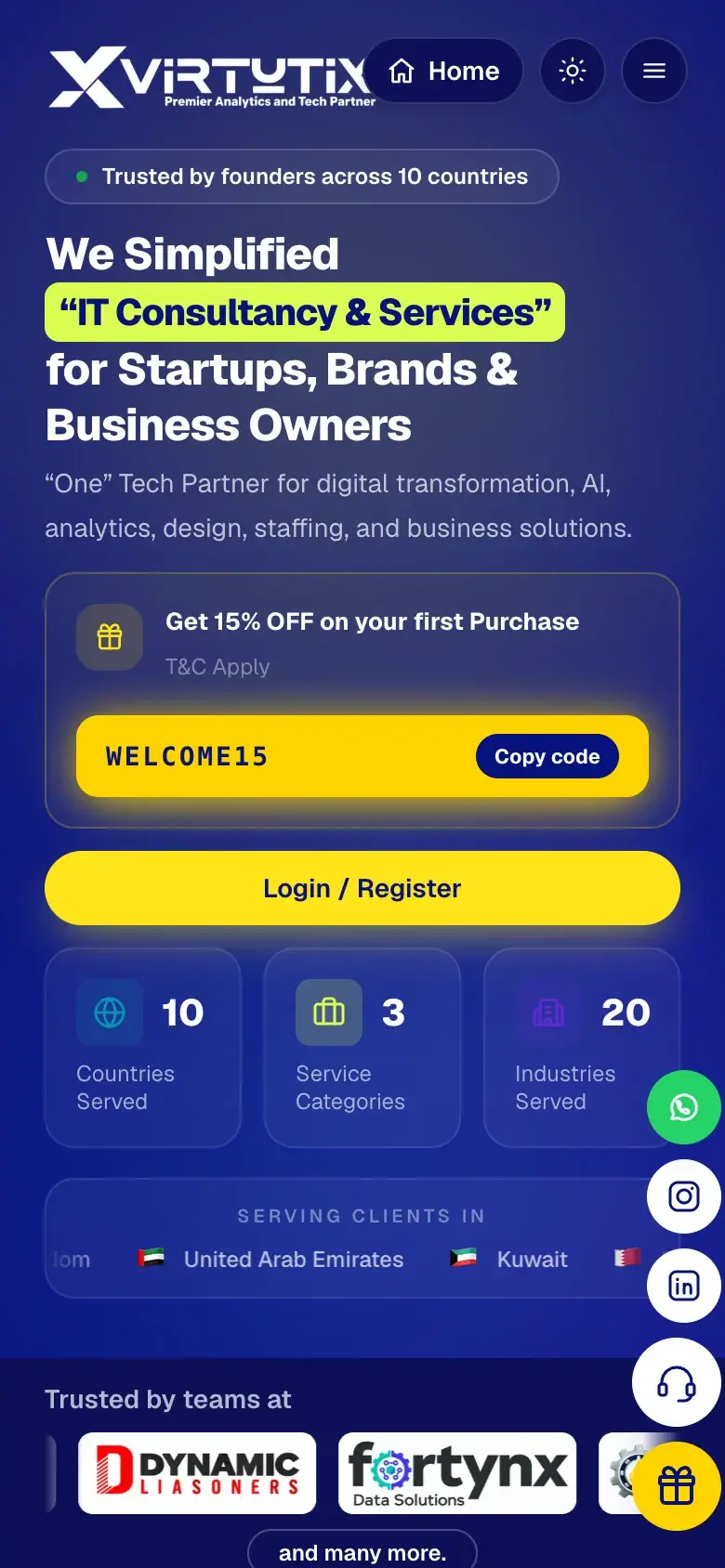 The Virtutix client portal home page on a phone