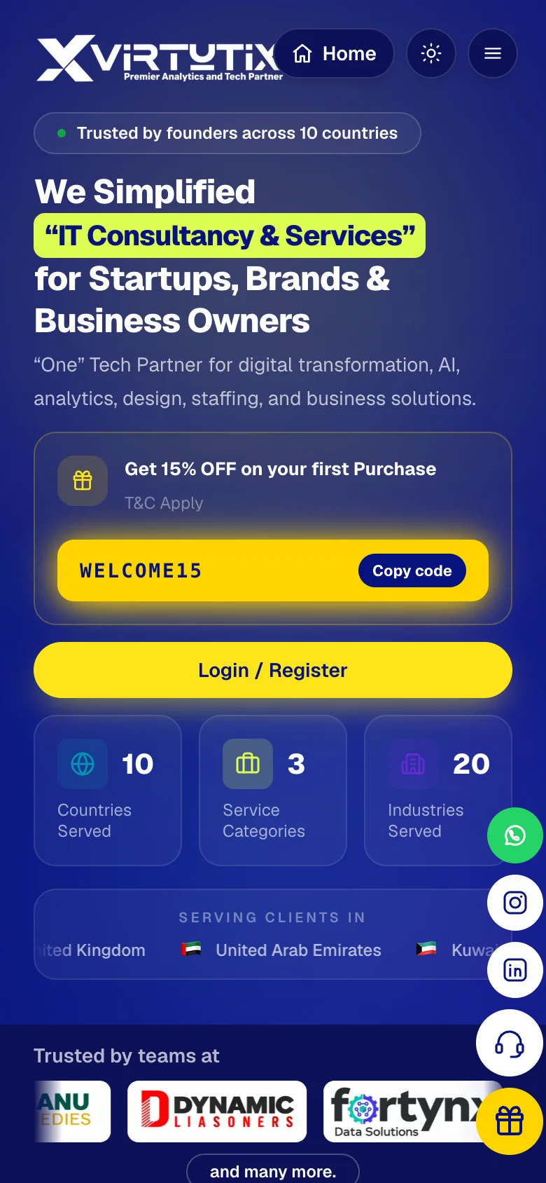Virtutix app on a phone — Home